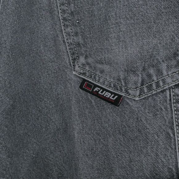 Vintage FUBU Cheja Carpenter Cargo Jeans Wide Leg Dark Gray Distressed Frayed 40 - Picture 9 of 9